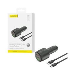 Carregador de Carro Foneng C25 3 Porta 1 USB+2 Tipo-C 95W  com Tipo-C para Tipo-C 1m Cabo Preto